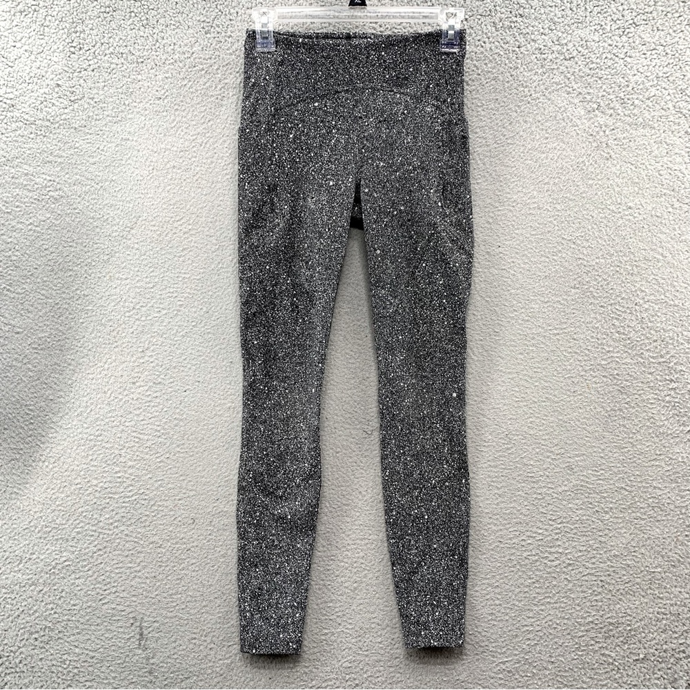 Lululemon Women's Size 4 Speckled Black Gray Stretch Full Length Leggings Pocket